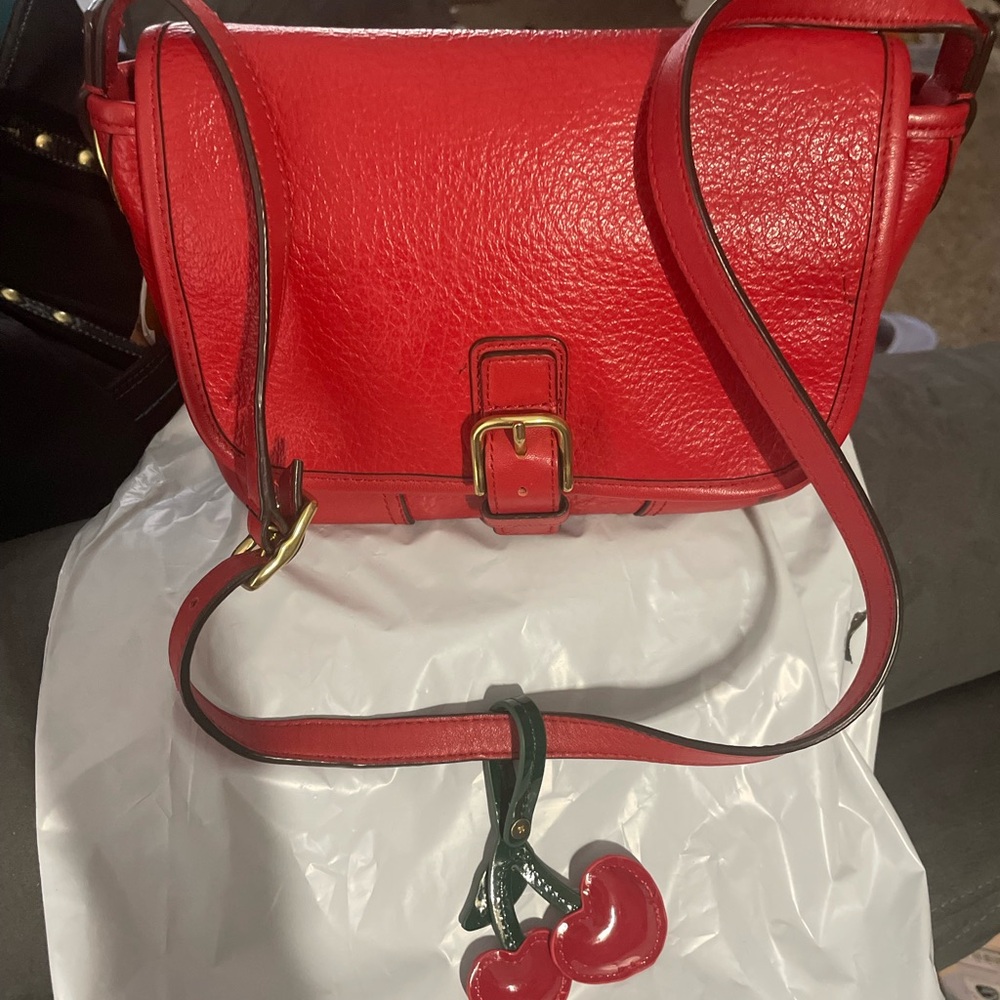 Coach Red Pebbled Leather Crossbody with Cherry Charm